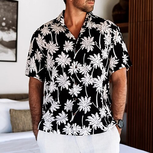 

Men's Shirt Coconut Tree Graphic Prints Turndown Black Outdoor Street Short Sleeves Button-Down Print Clothing Apparel Tropical Fashion Designer Hawaiian