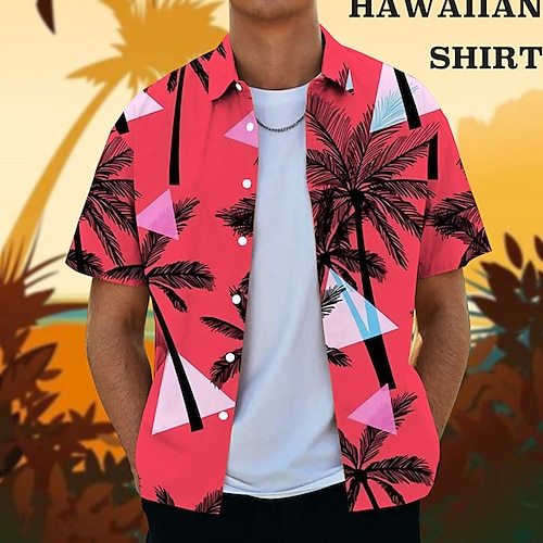 

Men's Shirt Summer Hawaiian Shirt Coconut Tree Graphic Prints Turndown Blue Fuchsia Street Casual Short Sleeves Button-Down Print Clothing Apparel Tropical Fashion Hawaiian Designer