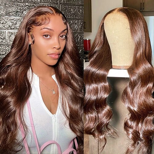 

remy menneskehår #4 lysebrun body wave parykk 13x4 blonder frontal parykk 12-30 tommer for svarte kvinner langt menneskehår