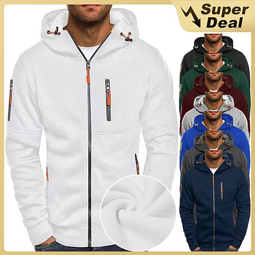 

Men's Hoodie Jacket Full Zip Hoodie Jacket Green Black Wine Light Grey Royal Blue Hooded Solid Color Zipper Casual Fleece Cool Casual Big and Tall Winter Spring & Fall Clothing Apparel Hoodies