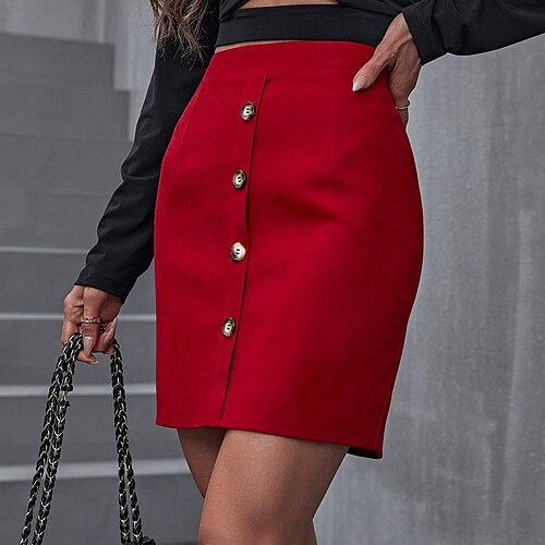 

Women's Pencil Work Skirts Above Knee Polyester Red Skirts Fashion Office / Career M