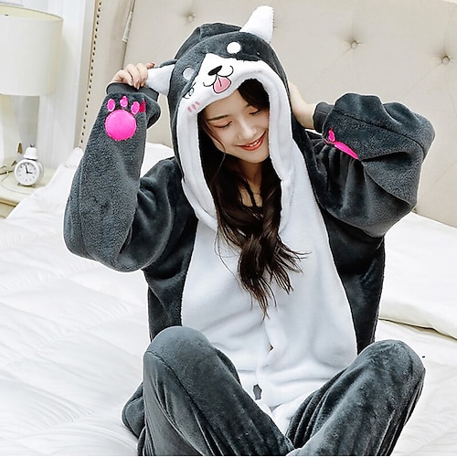 

Adults' Kigurumi Pajamas Dog Color Block Onesie Pajamas Flannelette Cosplay For Men and Women Boys and Girls Carnival Animal Sleepwear Cartoon Festival / Holiday Costumes / Washable / Masquerade