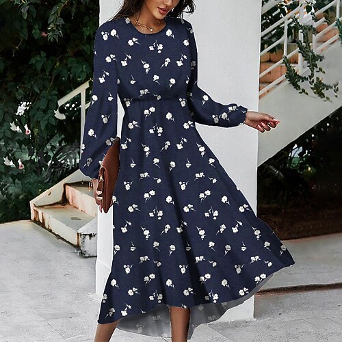 

Women's Casual Dress Swing Dress Midi Dress Light Pink Black Wine Long Sleeve Flower Pocket Winter Fall Spring Crew Neck Basic Daily Vacation Weekend 2023 S M L XL 2XL 3XL
