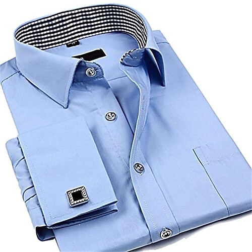 

Men's Dress Shirt Button Up Shirt Collared Shirt French Cufflinks Collar Work Business Work Long Sleeve Clothing Apparel