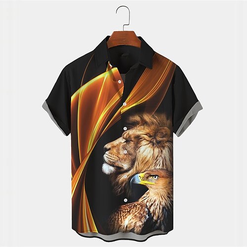 

Men's Shirt Summer Hawaiian Shirt Lion Gradient Graphic Prints Turndown Black Outdoor Street Short Sleeves Button-Down Print Clothing Apparel Tropical Fashion Hawaiian Designer