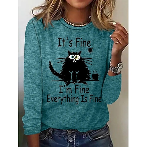 

Women's T shirt Tee White Pink Blue Graphic Print Long Sleeve Daily Weekend Basic Round Neck Regular Painting S