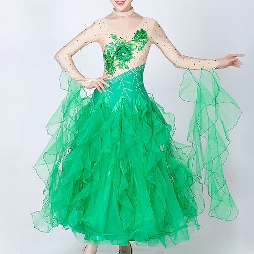 

ballroom dans Kjole Broderi Kombination Krystal / Rhinsten Dame Ydeevne Træning Langærmet Spandex Organza