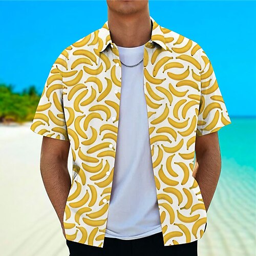 

Men's Shirt Summer Hawaiian Shirt Fruit Graphic Prints Banana Turndown Yellow Red Street Casual Short Sleeves Button-Down Print Clothing Apparel Tropical Fashion Hawaiian Designer