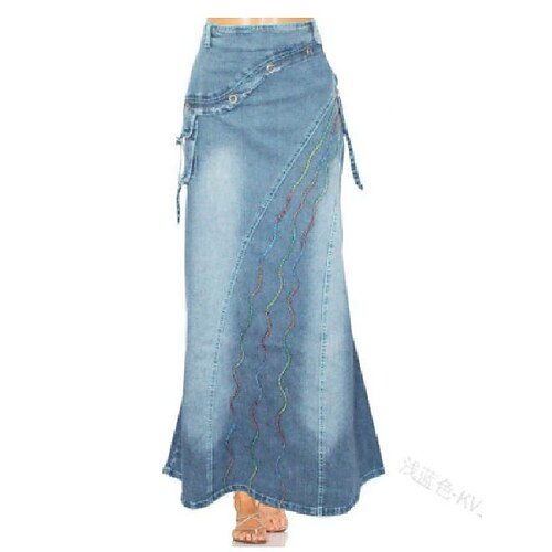 

Women's Long Skirt Maxi Denim Light Blue Black Blue Dark Blue Skirts Rivet Patchwork Long Summer Casual Daily S M L