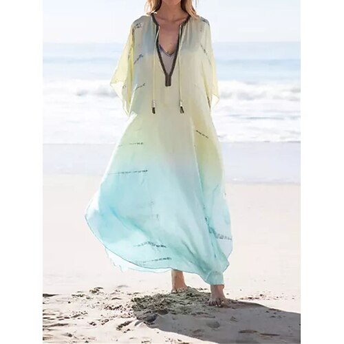 

Per donna Prendisole Abito da spiaggia Abbigliamento da spiaggia Abito lungo Abito lungo Stampa Informale Color Block A V Manica a 3/4 Esterno Giornaliero Bianco Giallo 2023 Autunno Primavera