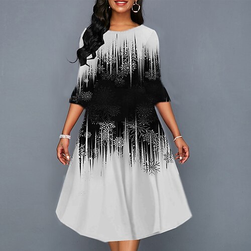 

Women's Casual Dress Shift Dress Swing Dress Midi Dress Black Green Grey 3/4 Length Sleeve Ombre Ruched Winter Fall Spring Crew Neck Fashion Daily 2022 S M L XL XXL 3XL
