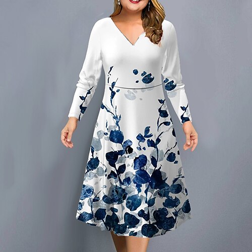 

Women's Casual Dress Work Dress Swing Dress Midi Dress Light Green Blue Purple Long Sleeve Ombre Print Winter Fall Spring V Neck Fashion Office Daily Weekend 2022 S M L XL 2XL 3XL 4XL 5XL 6XL