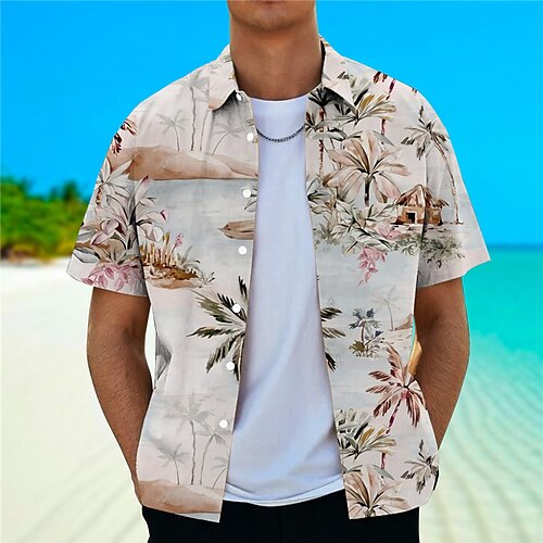 

Men's Shirt Coconut Tree Scenery Graphic Prints Turndown Orange Gray 3D Print Outdoor Street Short Sleeves Button-Down Print Clothing Apparel Tropical Fashion Designer Hawaiian