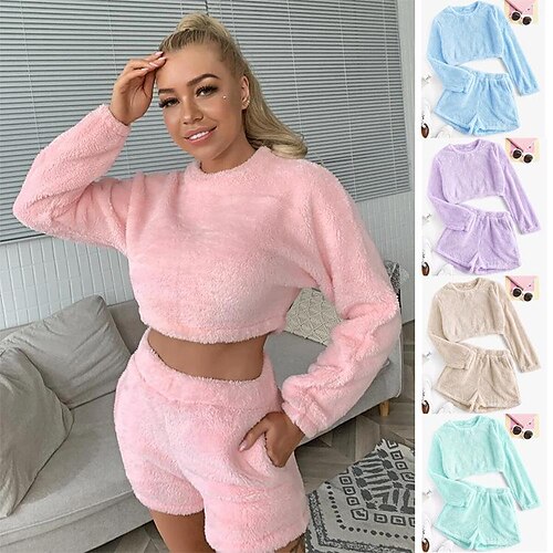 

Women's Shirt Shorts Sets Baggy Shorts Basic Green Purple Casual Daily Solid Color Crew Neck S M L XL