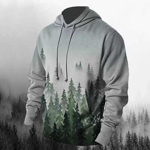 

Men's Pullover Hoodie Sweatshirt Green Hooded Tree Graphic Prints Print Daily Sports 3D Print Basic Streetwear Designer Spring Fall Clothing Apparel Hoodies Sweatshirts