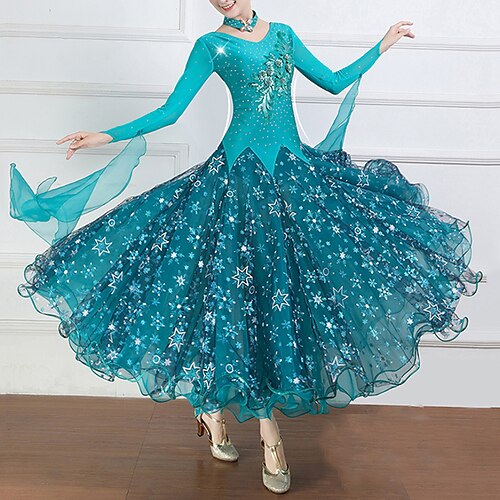 

Balli da sala Abito Ricamo A fantasia Cristalli / Strass Per donna Prestazioni Addestramento Manica lunga Elastene Organza Tulle