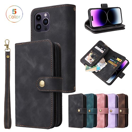 

telefon Etui Til Apple Lommebok-kortveske iPhone 14 Pro Max Plus 13 12 11 Mini X XR XS 8 7 Støtdempende ramme Magnetisk Helkroppsbeskyttende Ensfarget TPU PU lær