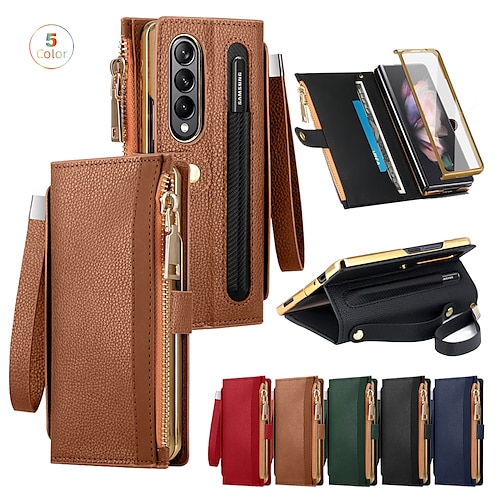 

Phone Case For Samsung Galaxy Wallet Card Z Fold 4 Bumper Frame Magnetic Full Body Protective Solid Colored Geometric Pattern PC PU Leather