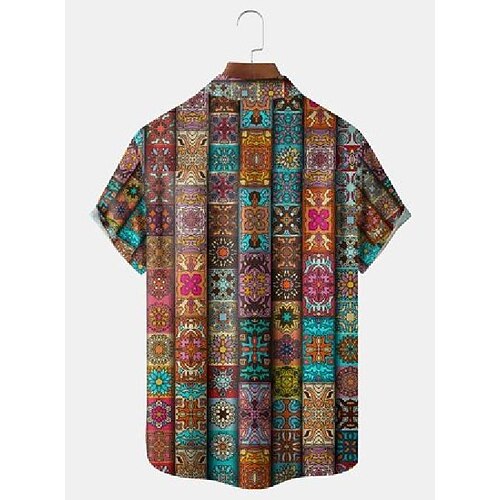 

Men's Shirt Color Block Tribal Graphic Prints Turndown Rainbow 3D Print Outdoor Street Short Sleeves Button-Down Print Clothing Apparel Vintage Designer Ethnic Style