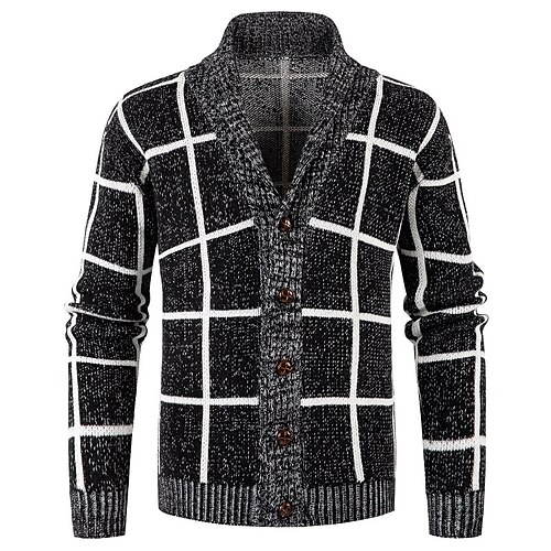 

Per uomo Cardigan Maglione A coste Maglia Pulsante Lavorato a maglia A quadri Bavero Informale Top caldi Da tutti i giorni Per uscire Abbigliamento Inverno Autunno Nero Blu marino scuro M L XL