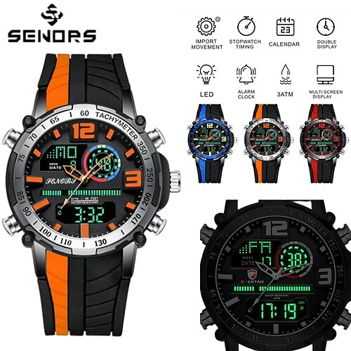 

Men Watch Top Luxury Brand Fashion Casual Dual Display Sports Watches Analog Digital Chronograph Silicone Strap Waterproof Clock