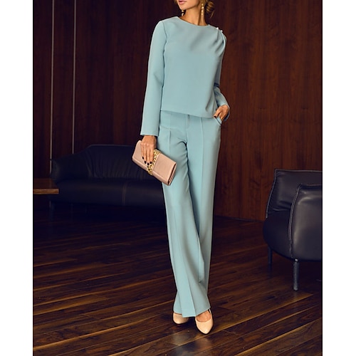 

Todelt Flyverdragter Plus Size Curve Mother of the Bride kjoler Elegant Kjole Festtøj Gulvlang Langærmet Høj halset Strækchiffon med Ren Farve 2023