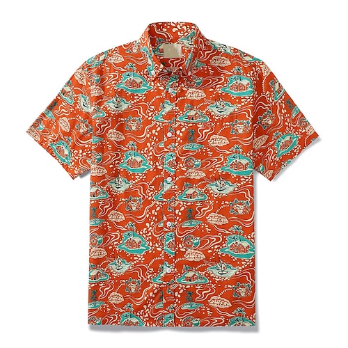 

Men's Shirt Floral Graphic Prints House Boat Turndown Red 3D Print Casual Going out Short Sleeves Button-Down Print Clothing Apparel Tropical Designer Casual Hawaiian