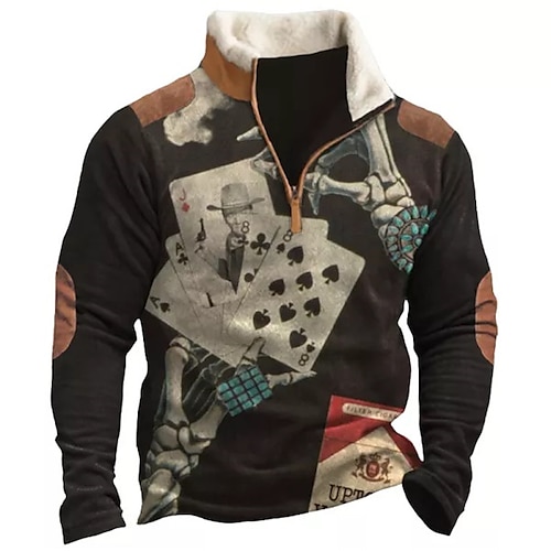 

Men's Zip Up Sweatshirt Pullover Black Half Zip Skull Graphic Prints Poker Zipper Print Daily Sports Going out 3D Print Basic Casual Thin fleece Winter Clothing Apparel Hoodies Sweatshirts