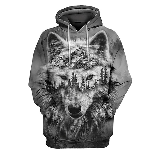 

Men's Pullover Hoodie Sweatshirt Gray Hooded Animal Wolf Graphic Prints Print Daily Sports 3D Print Basic Streetwear Designer Spring Fall Clothing Apparel Hoodies Sweatshirts