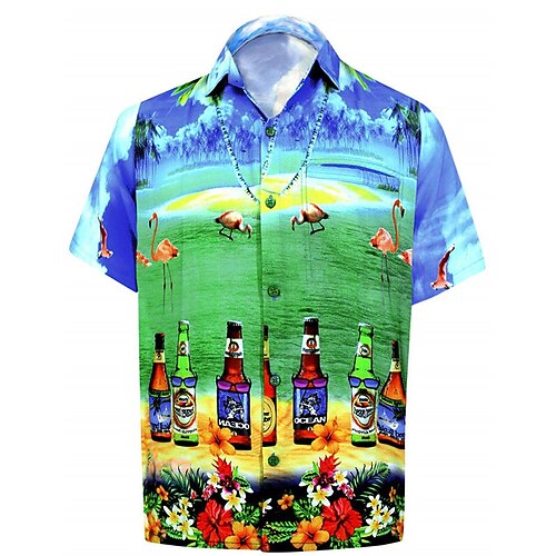 

Men's Shirt Summer Hawaiian Shirt Graphic Prints Beer Beach Turndown Blue Fuchsia Green Casual Going out Short Sleeves Button-Down Print Clothing Apparel Tropical Hawaiian Designer Casual