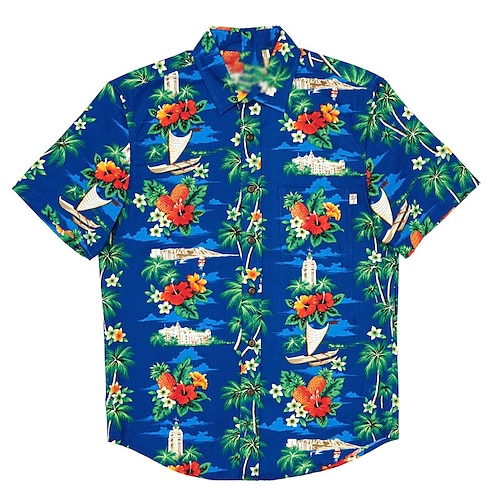 

Men's Shirt Summer Hawaiian Shirt Floral Graphic Prints Island Turndown Blue Outdoor Street Short Sleeves Button-Down Print Clothing Apparel Tropical Fashion Hawaiian Designer