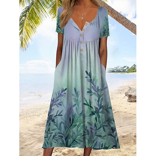 

Mulheres Vestido casual Vestido de turno Vestido midi Vermelho Azul Verde Manga Curta Gráfico Franzido Verão Primavera Decote V Clássico 2023 S M L XL 2XL