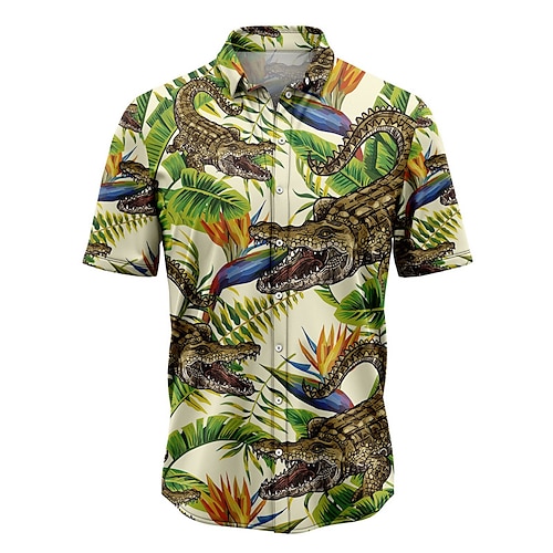 

Men's Shirt Summer Hawaiian Shirt Crocodile Graphic Prints Banana Palm Leaf Turndown Green Street Casual Short Sleeves Button-Down Print Clothing Apparel Tropical Fashion Hawaiian Designer