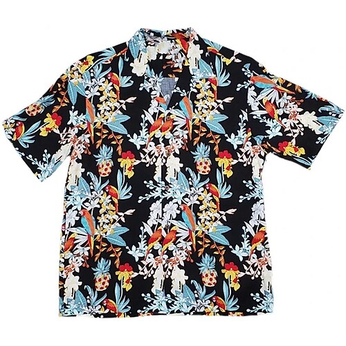 

Men's Shirt Summer Hawaiian Shirt Floral Pineapple Graphic Prints Turndown Black 3D Print Casual Holiday Short Sleeve Button-Down Print Clothing Apparel Tropical Fashion Hawaiian Soft