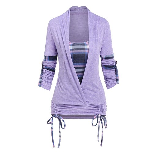 

Mujer Camisa Blusa Negro Morado Gris Plaid Estampado Manga Larga Casual Básico Escote Cuadrado Regular Algodón S