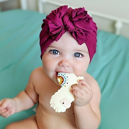 

4PCS Random Kids Hair Knotted Bow Hat for Children Newborn Pure Cotton Pullover Beanies for Baby