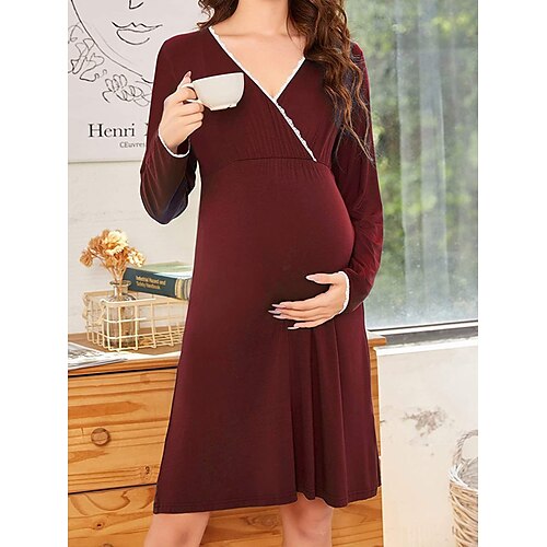 

baby shower da donna abito premaman abito casual tinta unita mini abito manica lunga pizzo scollo a v quotidiano vino nero grigio scuro s m l xl xxl