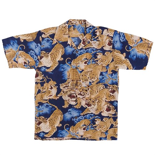

Men's Shirt Tiger Graphic Prints Turndown Blue 3D Print Casual Going out Short Sleeves Button-Down Print Clothing Apparel Tropical Designer Casual Hawaiian