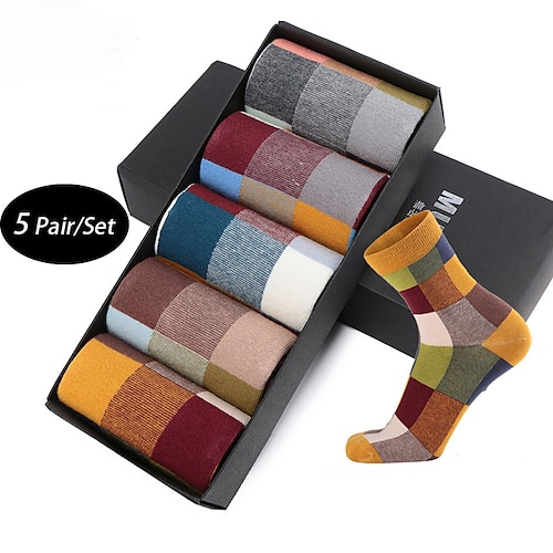 

Men's 5 Pairs Socks Cotton Spandex Rainbow Multi Color Casual Daily Warm Spring & Summer Multi color Rainbow