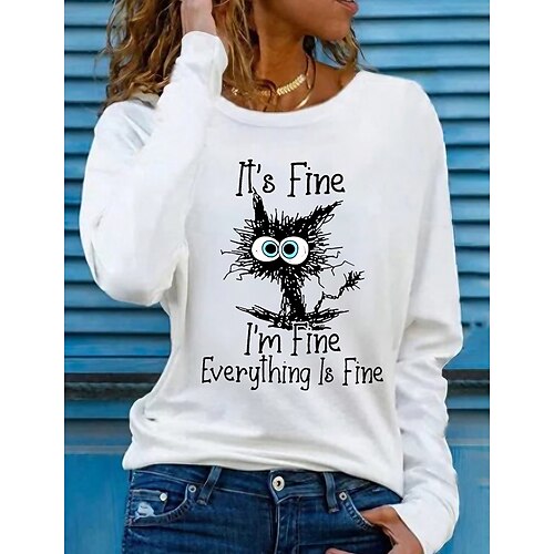 

Women's Pullover Sweatshirt Hoodie Sweatshirt White Red Blue Animal Text Print Long Sleeve Daily Sports Active Streetwear Round Neck S