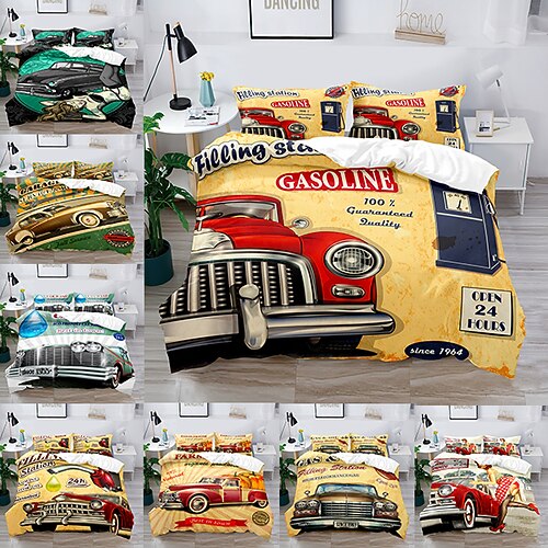 

Duvet Cover Set Boy Gife For Kid Gife 2/3 Piece Bedding Set with 1 or 2 Pillowcase(Single Twin only 1pcs)Car Model Beauty Retro Style Classic Sports Car London