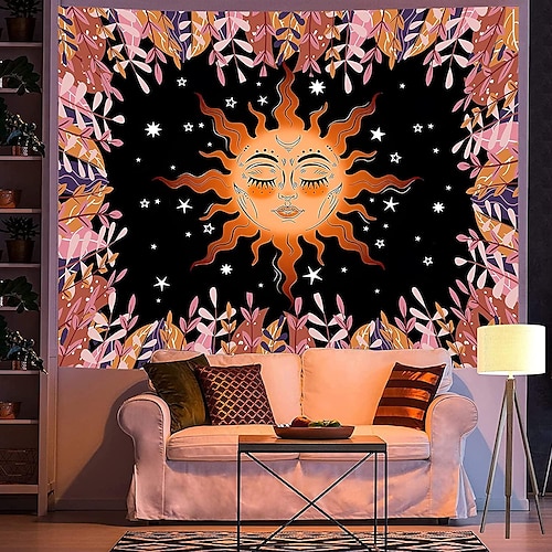 

sol de tarô grande tapeçaria céu estrelado planta floral decoração de parede decoração de arte cobertor cortina pendurada em casa quarto decoração de sala de estar