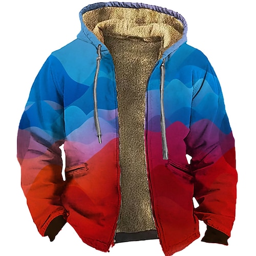 

Homens Full Zip Hoodie Jaqueta Vermelho Azul Com Capuz Bloco de cor Estampas Abstratas Zíper Imprimir Desportos e Ar livre Diário Esportes Impressão 3D Tosão Roupa de rua Designer Casual Inverno Roupa