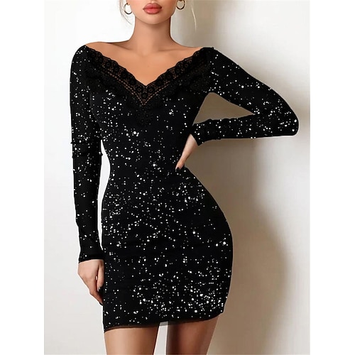 

Women's Party Dress Sheath Dress Mini Dress Black Long Sleeve Ombre Lace Winter Fall Spring V Neck Fashion Party Spring Dress 2023 S M L XL XXL