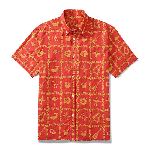 

Men's Shirt Floral Guitar Leaves Turndown Red 3D Print Outdoor Street Short Sleeves Button-Down Print Clothing Apparel Tropical Fashion Designer Hawaiian