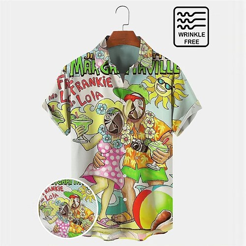 

Men's Shirt Summer Hawaiian Shirt Letter Graphic Prints Parrot Turndown Green Outdoor Street Short Sleeves Button-Down Print Clothing Apparel Tropical Fashion Hawaiian Designer