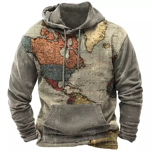 

Men's Pullover Hoodie Sweatshirt Green Blue Brown Gray Hooded Map Graphic Prints Print Daily Sports 3D Print Basic Streetwear Designer Spring Fall Clothing Apparel Hoodies Sweatshirts
