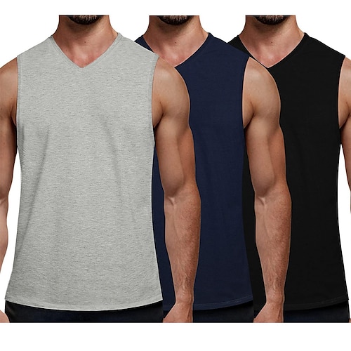 

3-delt treningsvest for menn gym ermeløs skjorte v-hals fitness muskel t-skjorte