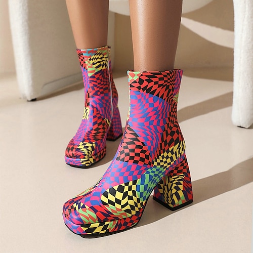 

Mulheres Botas Coturnos Tamanhos Grandes Botas de salto Festa Diário Botas Botas Tornozelo Plataforma Salto Alto Salto Robusto Ponta Redonda Estilo industrial Pele PU zíper Geométrica Preto Azul