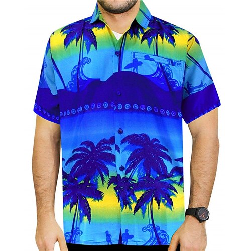 

Men's Shirt Summer Hawaiian Shirt Coconut Tree Graphic Prints Turndown Blue Outdoor Street Short Sleeves Button-Down Print Clothing Apparel Tropical Fashion Hawaiian Designer